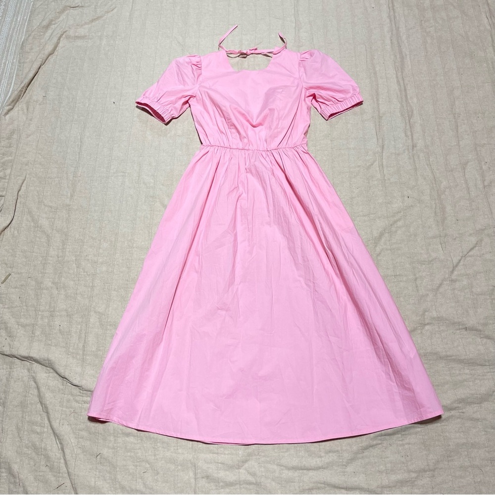 GREYLIN Adriana Pink Poplin Midi Dress Pockets Lightweight Cotton Summer Women S